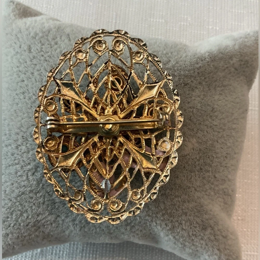 Turquoise Color Stone Antique Gold Brooch
